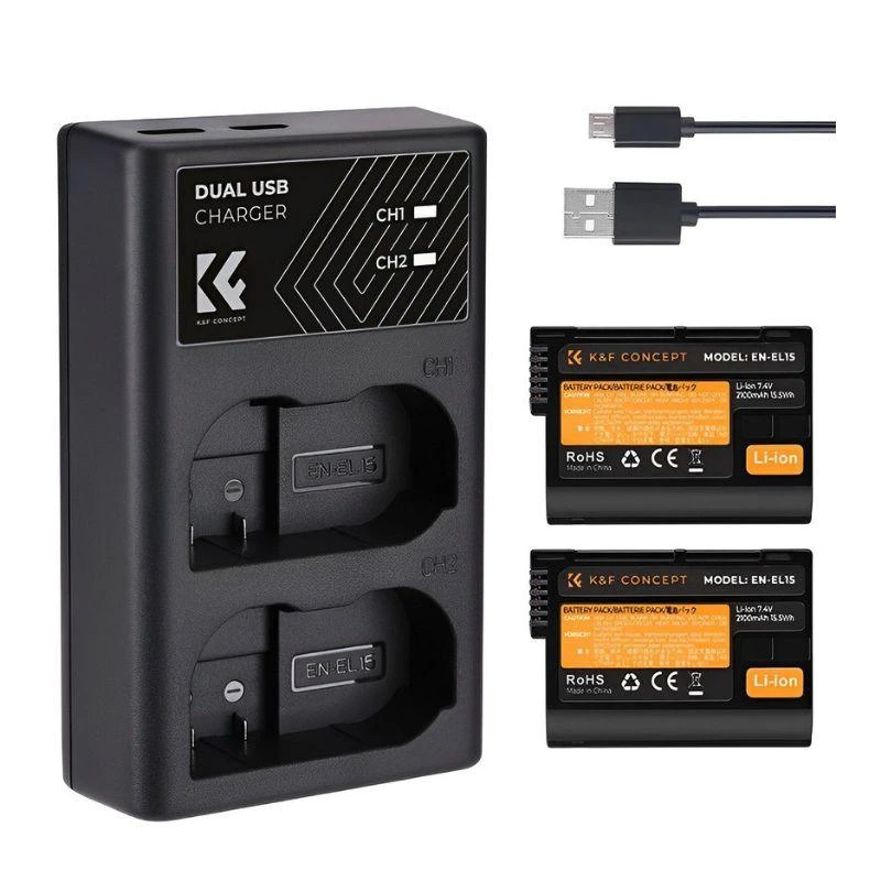 Kit De Bateria E Carregador K&F EN-El15 Para Nikon (KF28.0012)