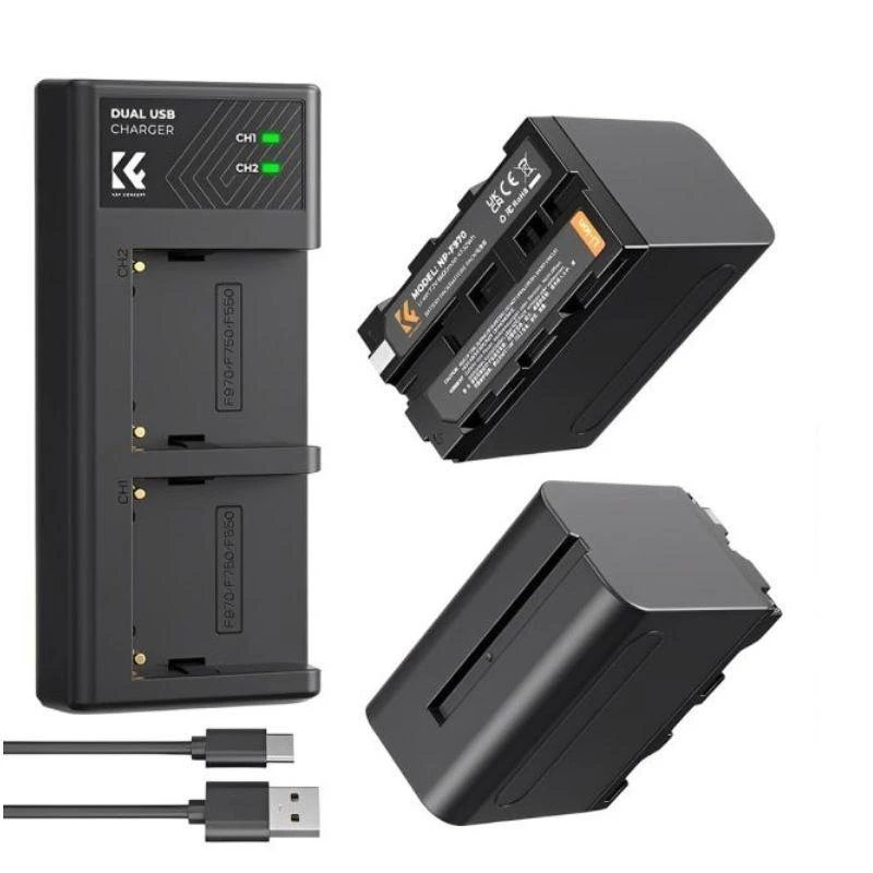 Kit De Bateria K&F + Carregador Duplo Para Sony Np-F970 - Preto (Kf28.0047)