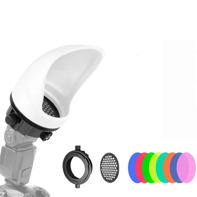 Difusor De Silicone D15 P/Flash Com Adaptador/Filtros Coloridos