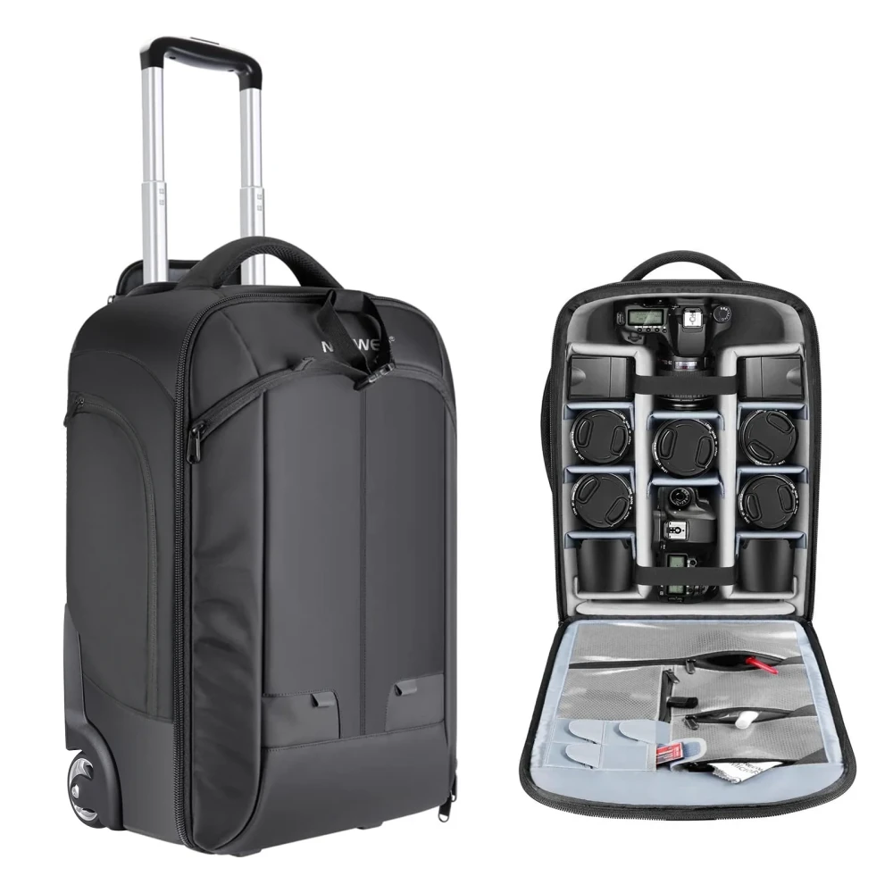 Mochila C/ Rodas 2 em 1 P/ Camera Neewer Convertible Rolling NW3300-G - Preto/Cinza