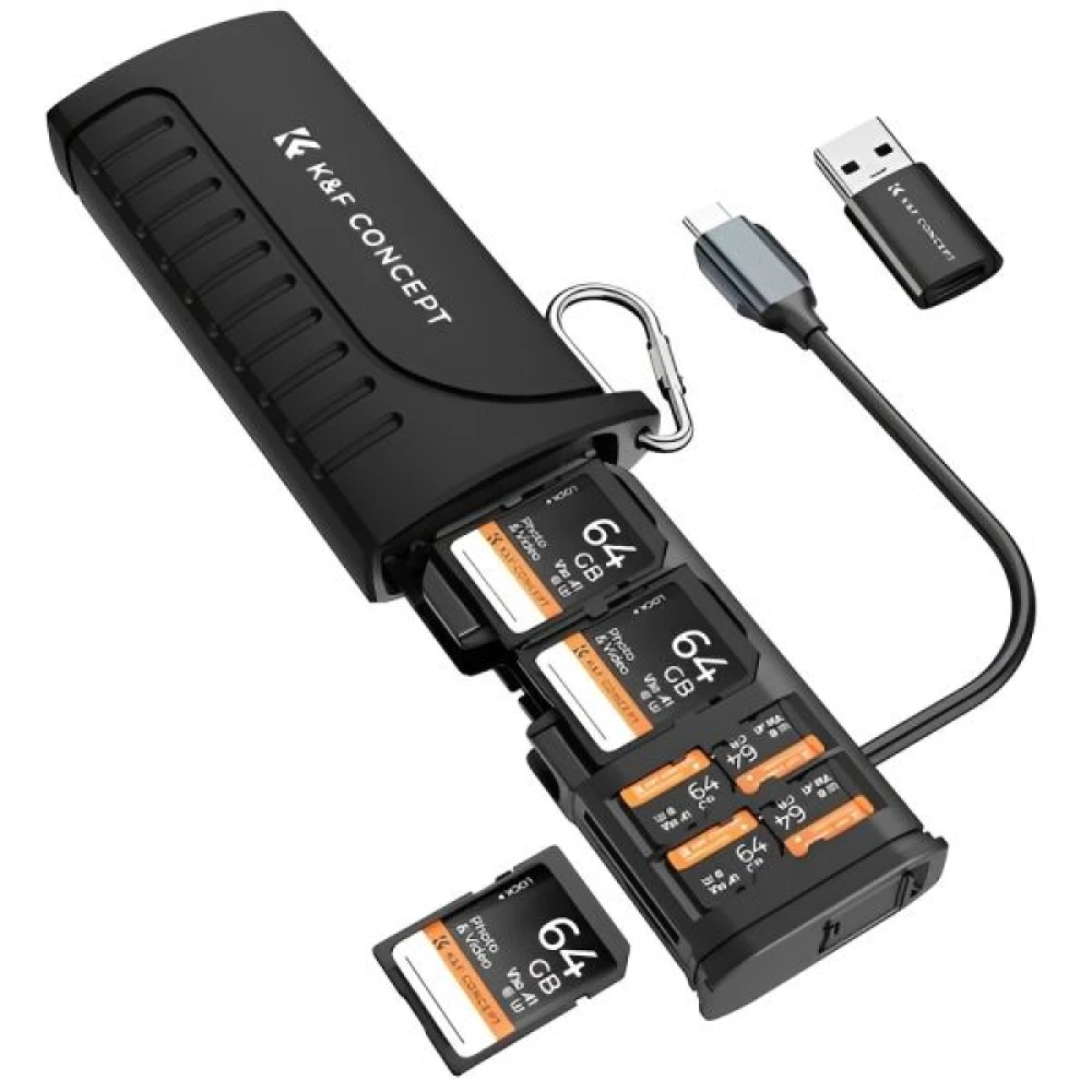 Lector/Estojo K&F KF31.190 para cartões de memória 2 em 1 -preto