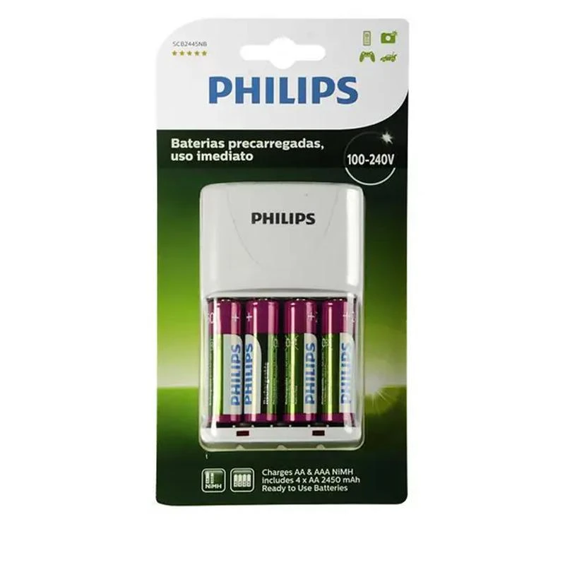 Carregador Philips Com 4 Pilhas AA4 (2450mAh)