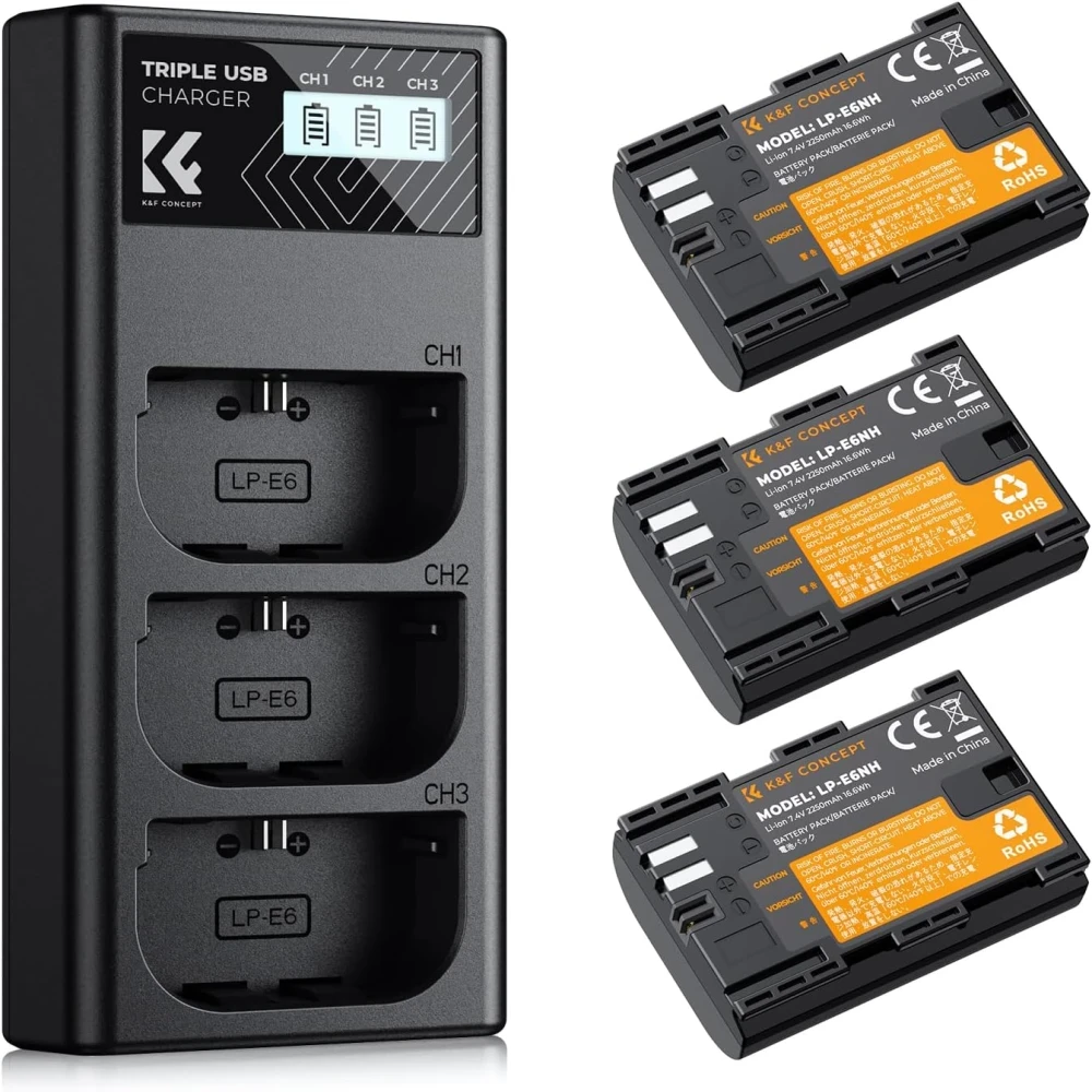 Kit K&F LP-E6NH 3 Baterias + Carregador (28.0039)