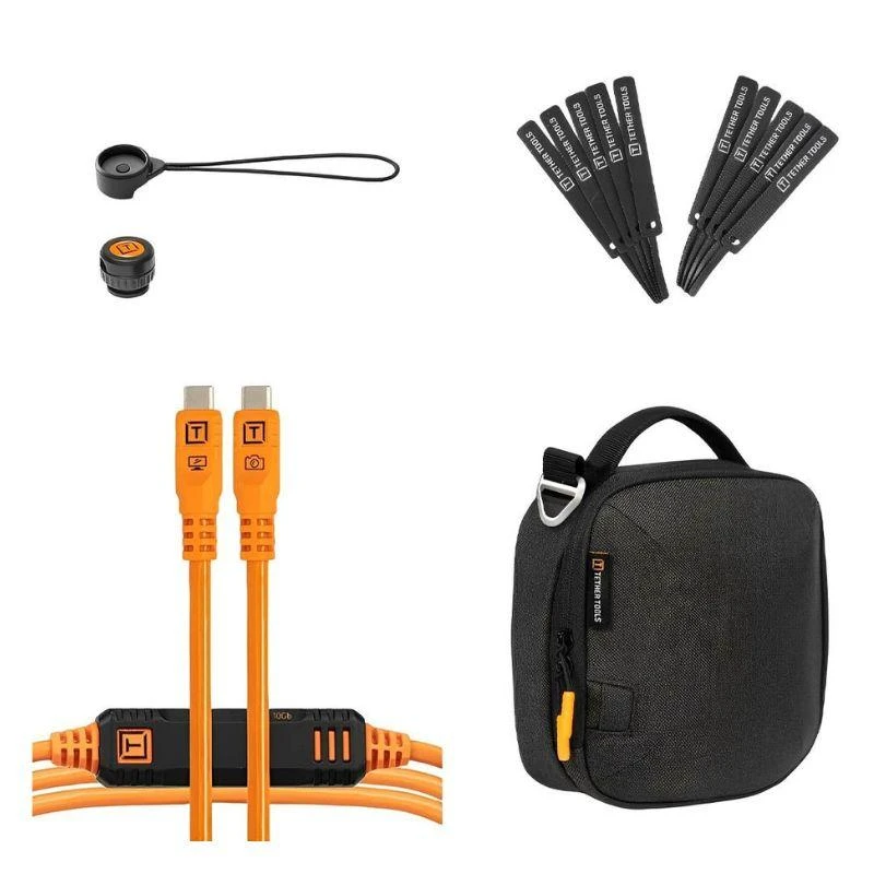 Kit Cabo USB-C para USB-C Tether Tools TetherPro 10 Gbps para Câmera + Suporte + Bolsa - Laranja 4.6 metros (BTKC15G2-ORG)
