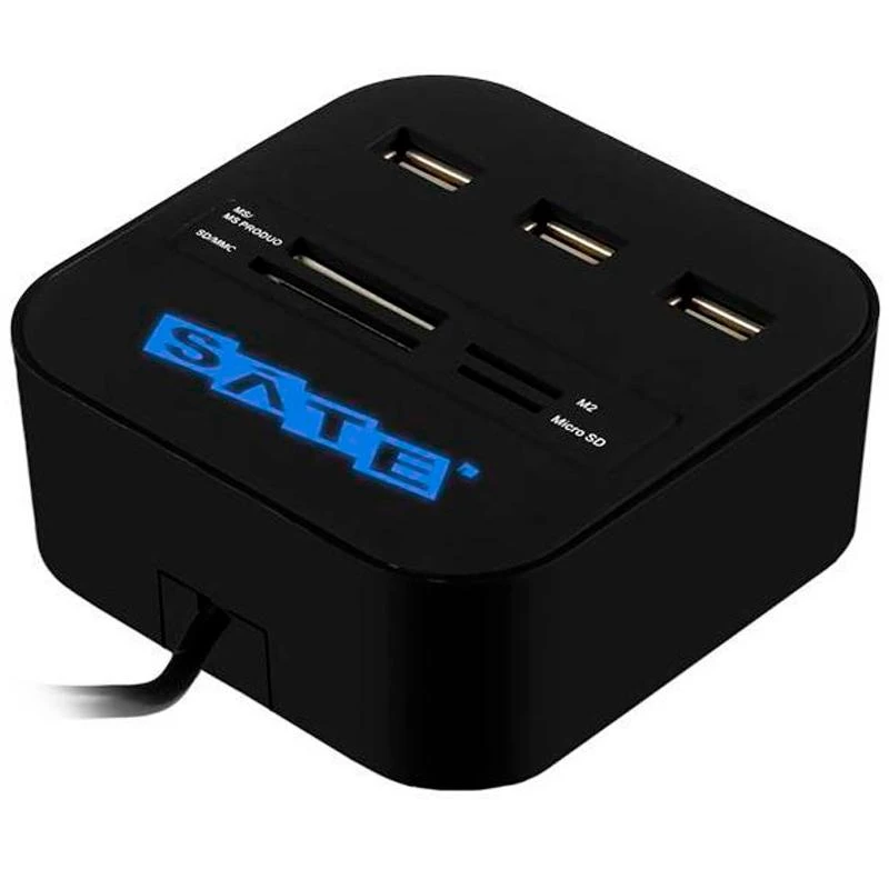 Hub Satélite A-HUB07 Com 3 Portas + Leitor De Memória SD/MicroSD