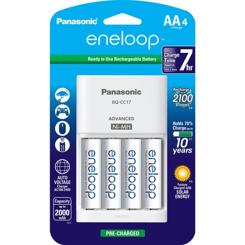 Carregador Eneloop  Panasonic Com Pilhas AA 4  (2000 Mah)