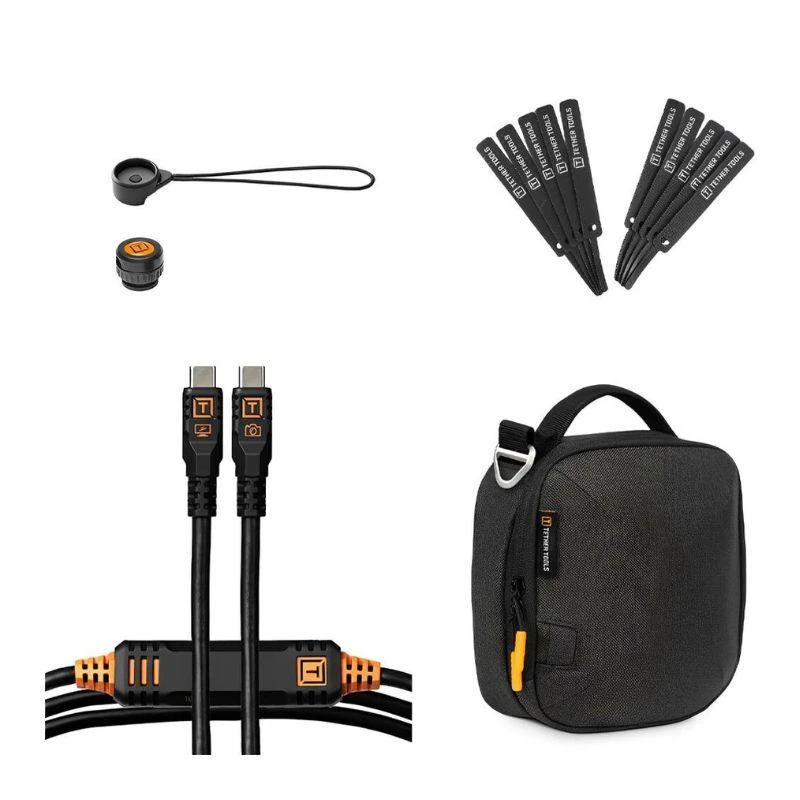 Kit Cabo USB-C para USB-C Tether Tools TetherPro 10 Gbps para Câmera + Suporte + Bolsa - Preto 4.6 metros (BTKC15G2-BLK)