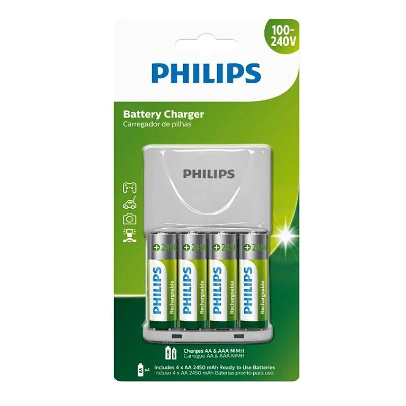 Carregador Philips Com 4 Pilhas AA4 (2450mAh) (SCB2445NB/97)