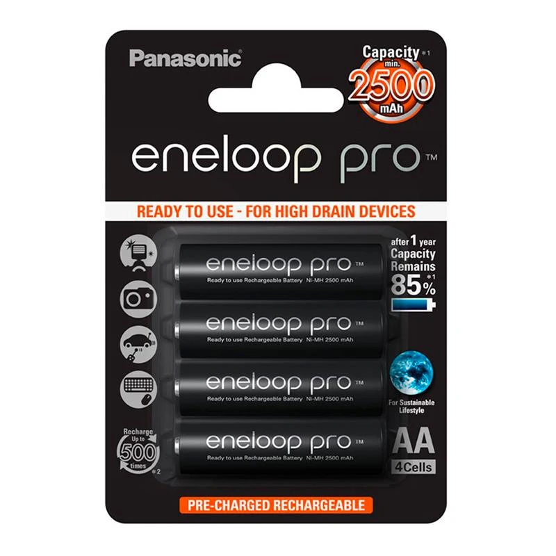 Pilhas Recarregavel Panasonic Eneloop Pro BK-3HCDE/4BE (2500mAh)