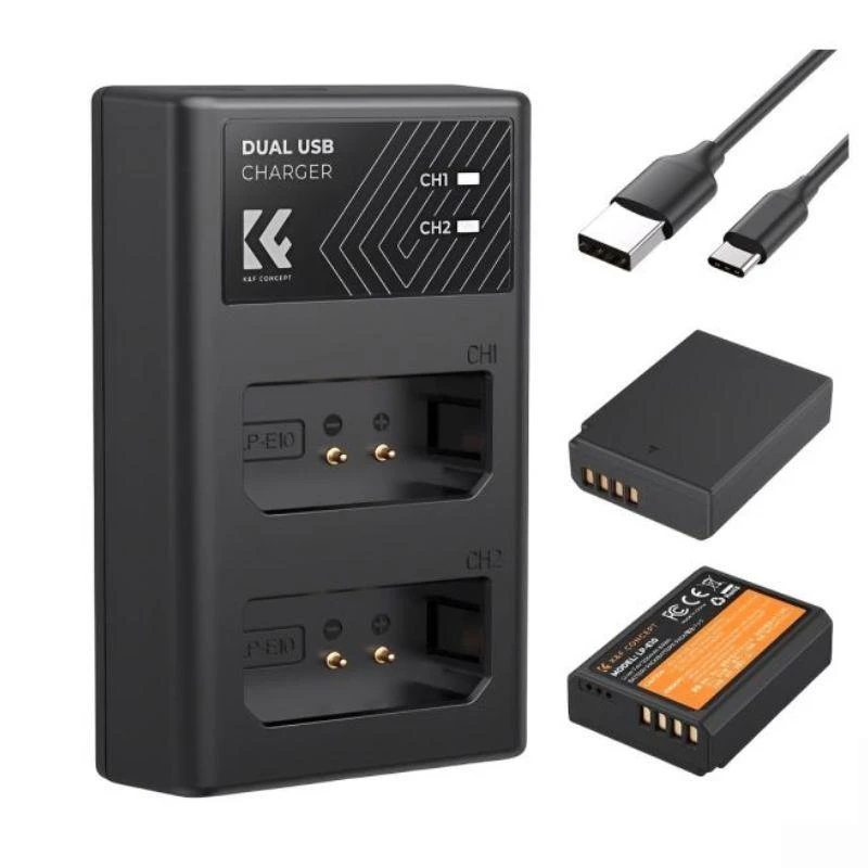 Kit De Bateria K&F + Carregador Duplo Para Canon Lp-E10 - Preto (KF28.0028)