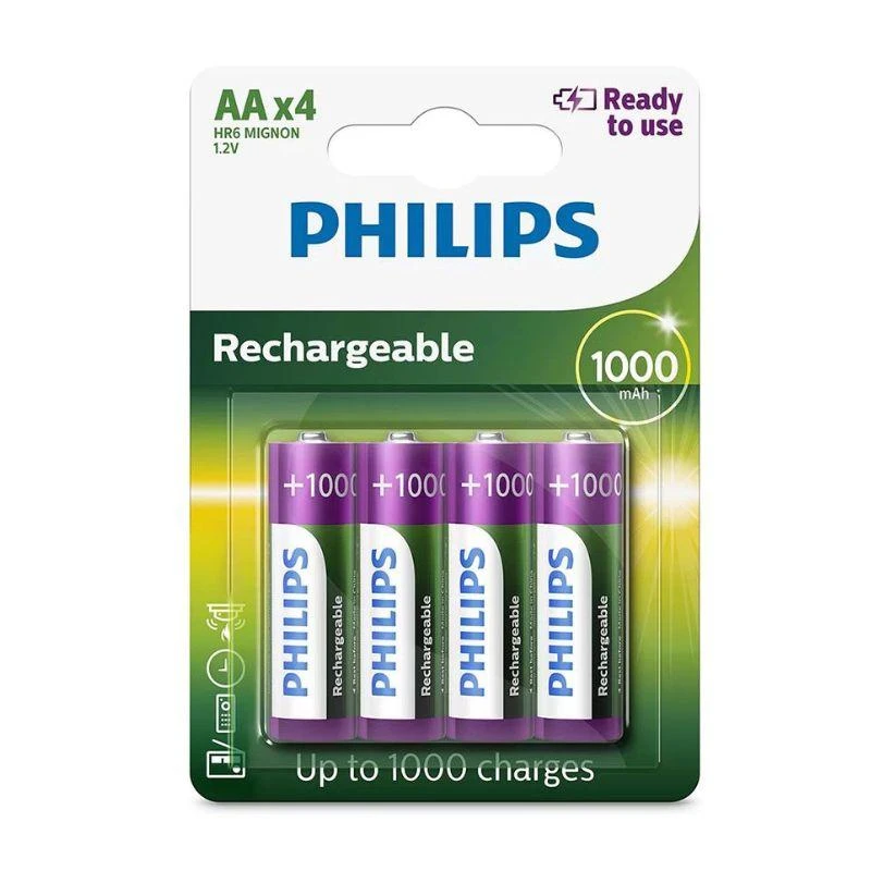 Pilhas Philips Recargable AA  R6B4RTU10/97 PACK-4 (1000MAH)